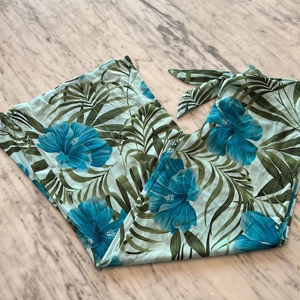 CAMI SWIM Tropical Turquoise Mesh Sarong Pool Pants, Size S